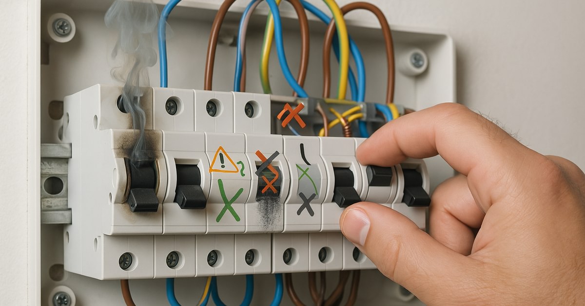 Panneau de disjoncteurs avec interrupteurs trippés