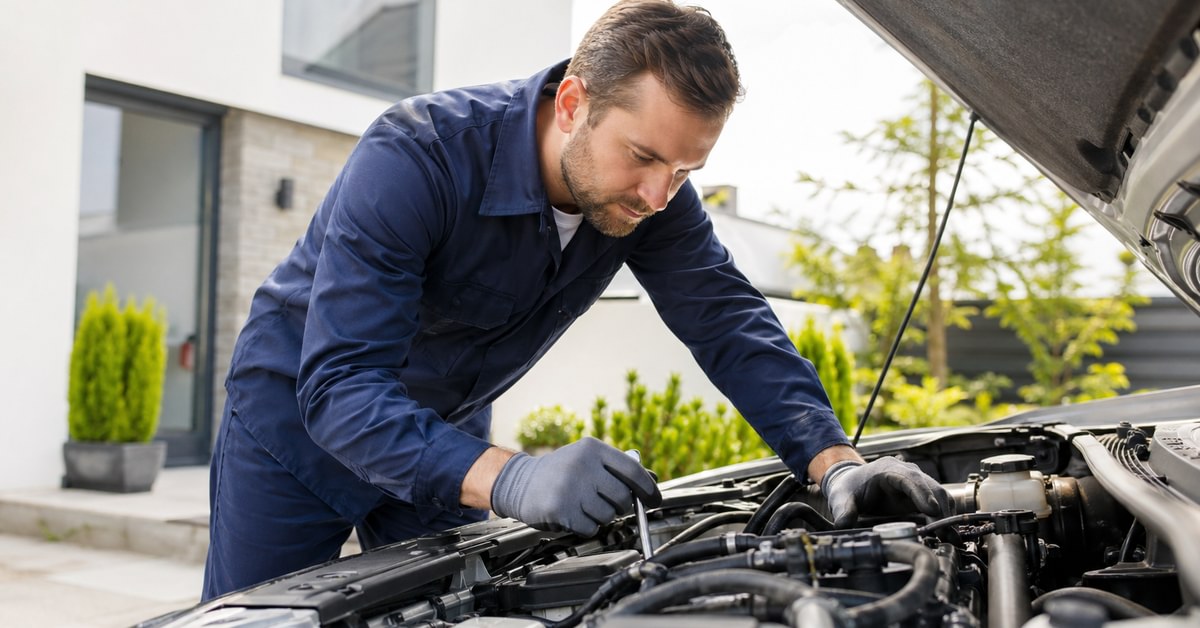 Mécanicien inspectant le moteur d'une voiture