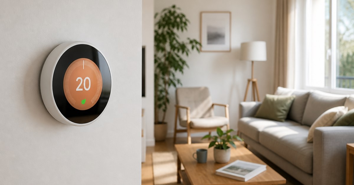 Thermostat programmable moderne dans un salon confortable