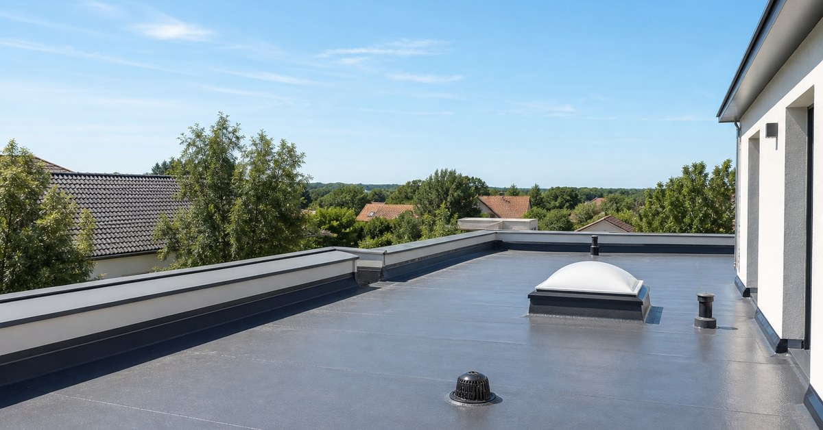 Toiture plate bien entretenue avec drainage