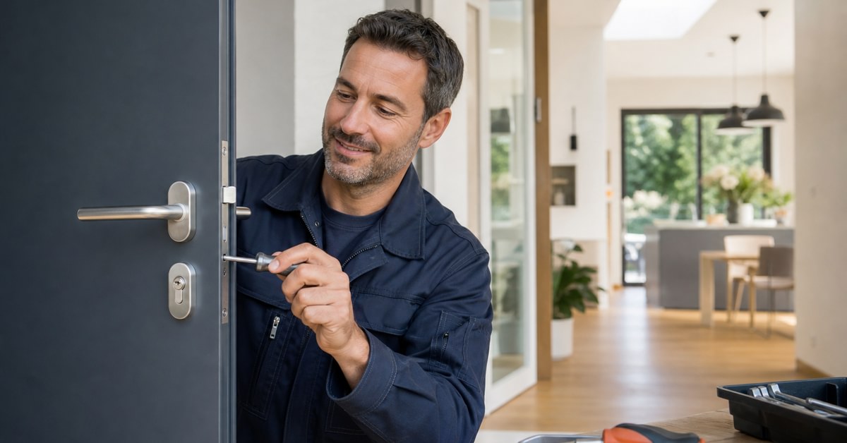 Un serrurier professionnel ouvrant une porte avec soin et expertise.